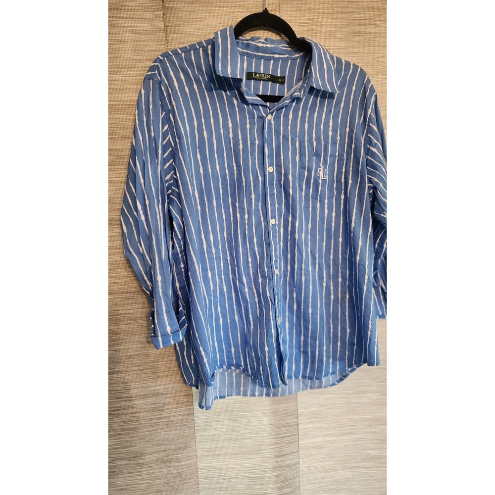 LRL Womens Striped Button Up Shirt Light Weight Nautical  Size XL‎